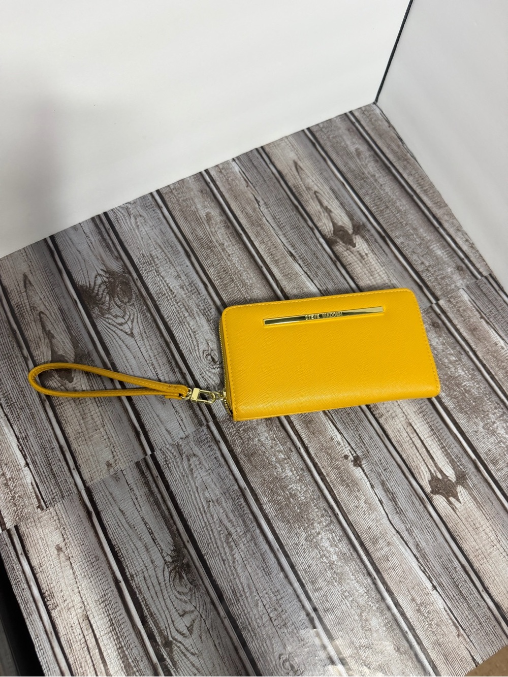 Steve MaddenBright Yellow Wristlet Clutch with Gold Accent